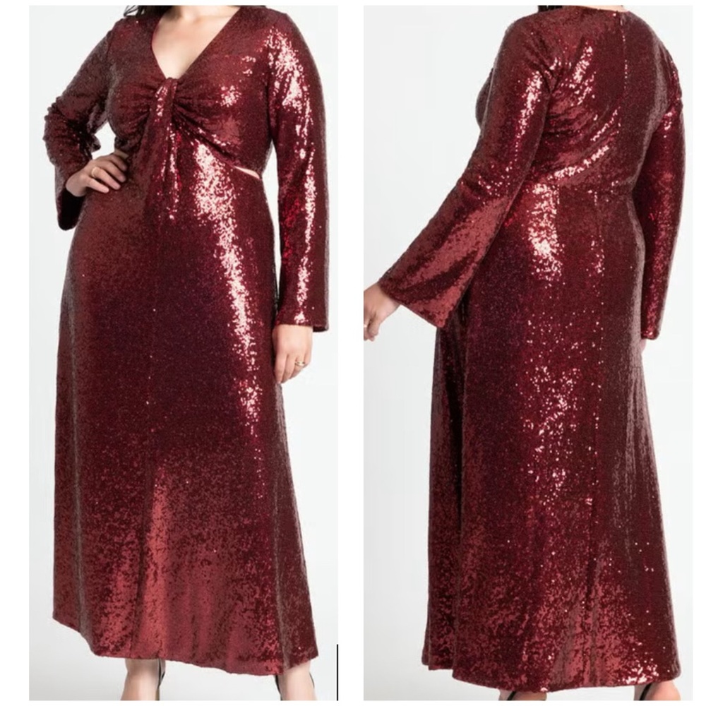 Eloquii Sequin Maxi Dress With Cutout in Port Royale Red